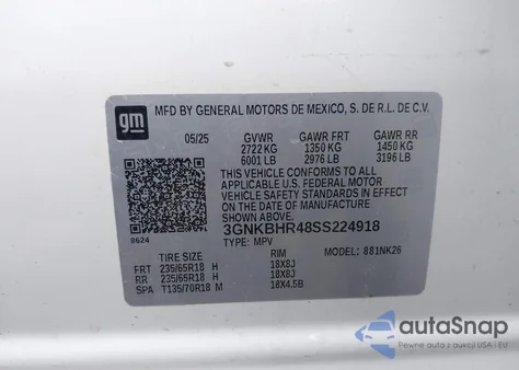 2025 Chevrolet Blazer Awd 2Lt z USA, uszkodzony, nr VIN 3GNKBHR48SS224918